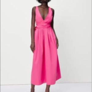 Zara tied fuchsia poplin dress